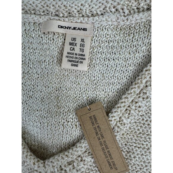 Womens XL Top NWT DKNY Jeans Sequin V-Neck Sweater Soft Light Comfortable - Picture 3 of 12